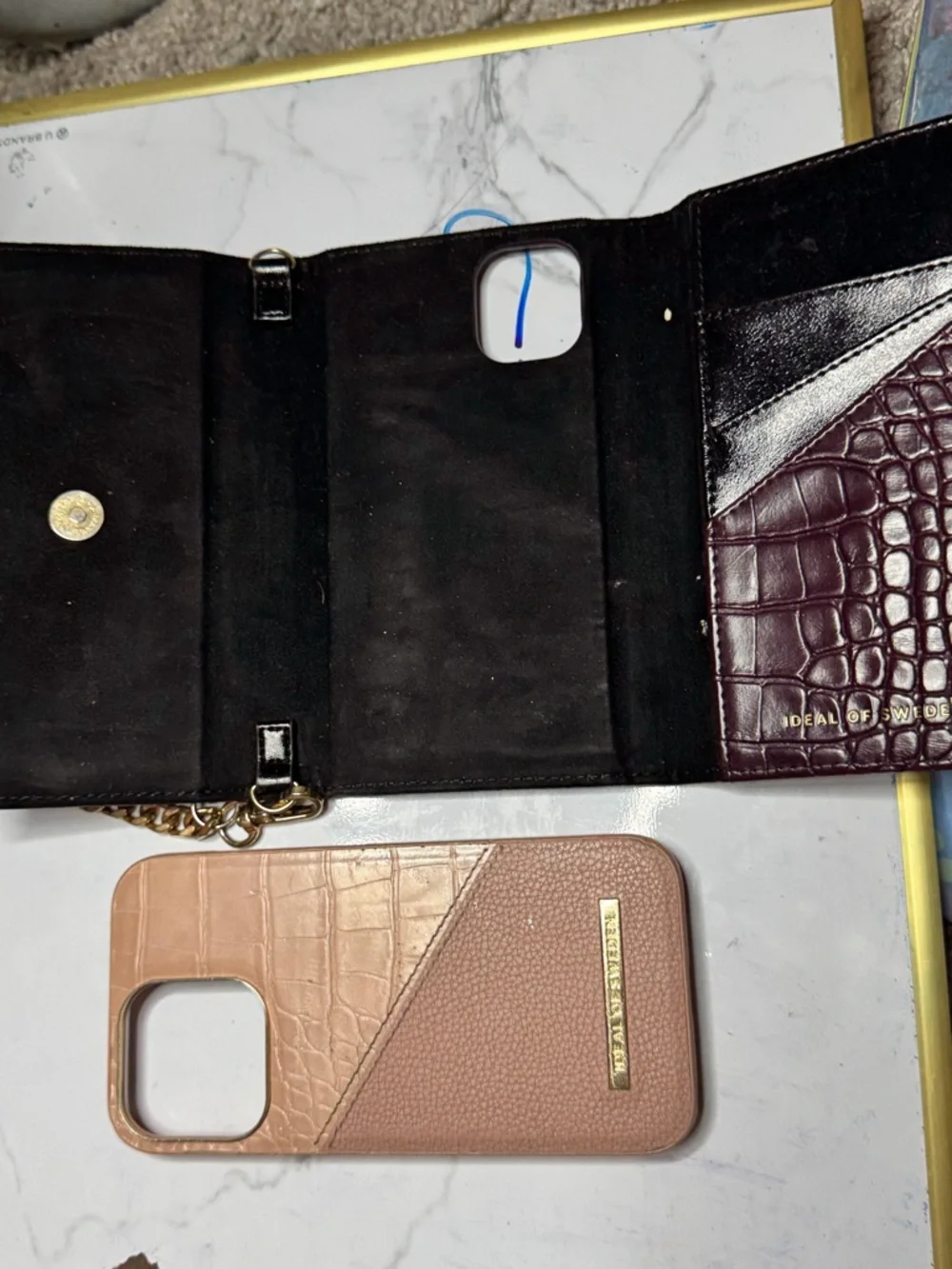 Blush Pink Croc-Texture Phone Case with Card Slot
